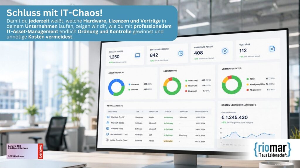 So behältst du mit professionellem IT-Asset-Management von riomar Hardware, Lizenzen und Verträge dauerhaft im Blick